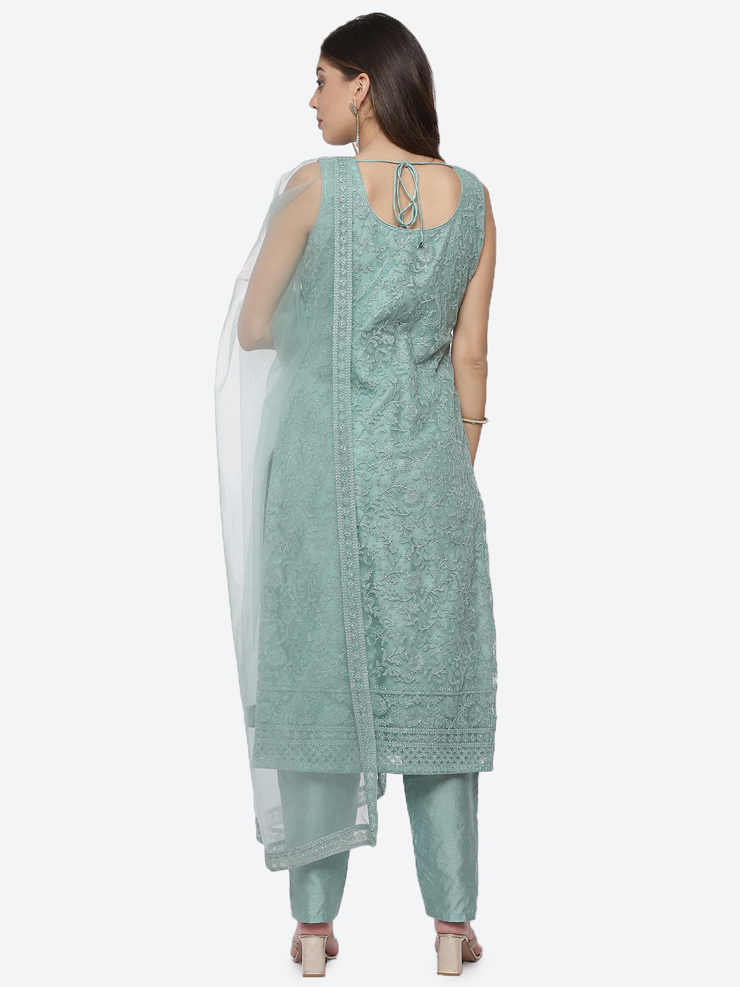 Embroidered Net Stitched Salwar Kameez With Net Dupatta