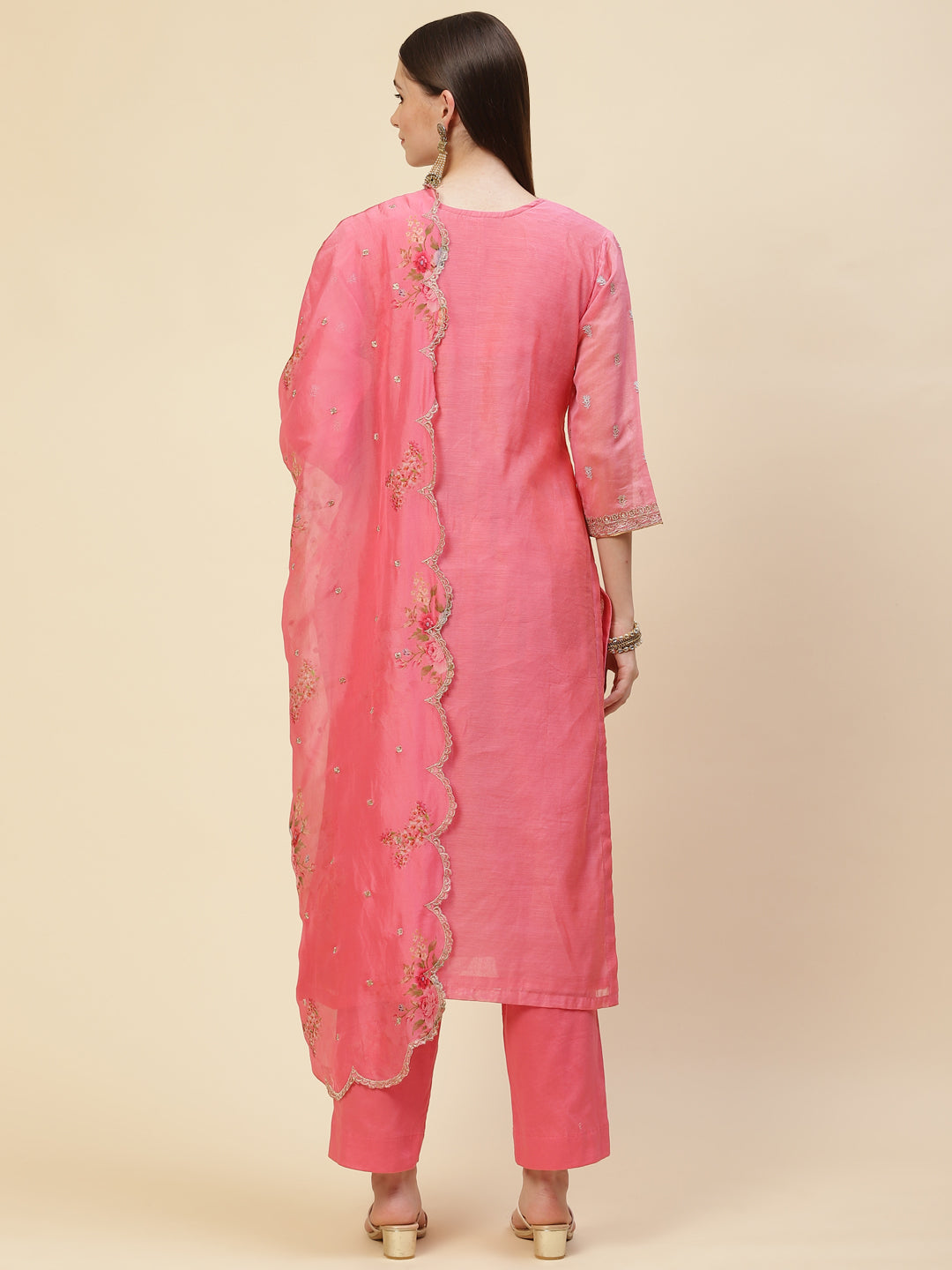 Resham Booti Cotton Kurta With Pants &amp; Dupatta