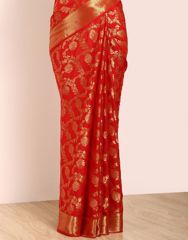 MBZ Meena Bazaar-Red Art Crepe Saree