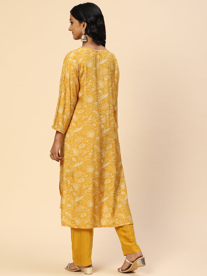 Neck Embroidered Printed Cotton Kurta With Pants