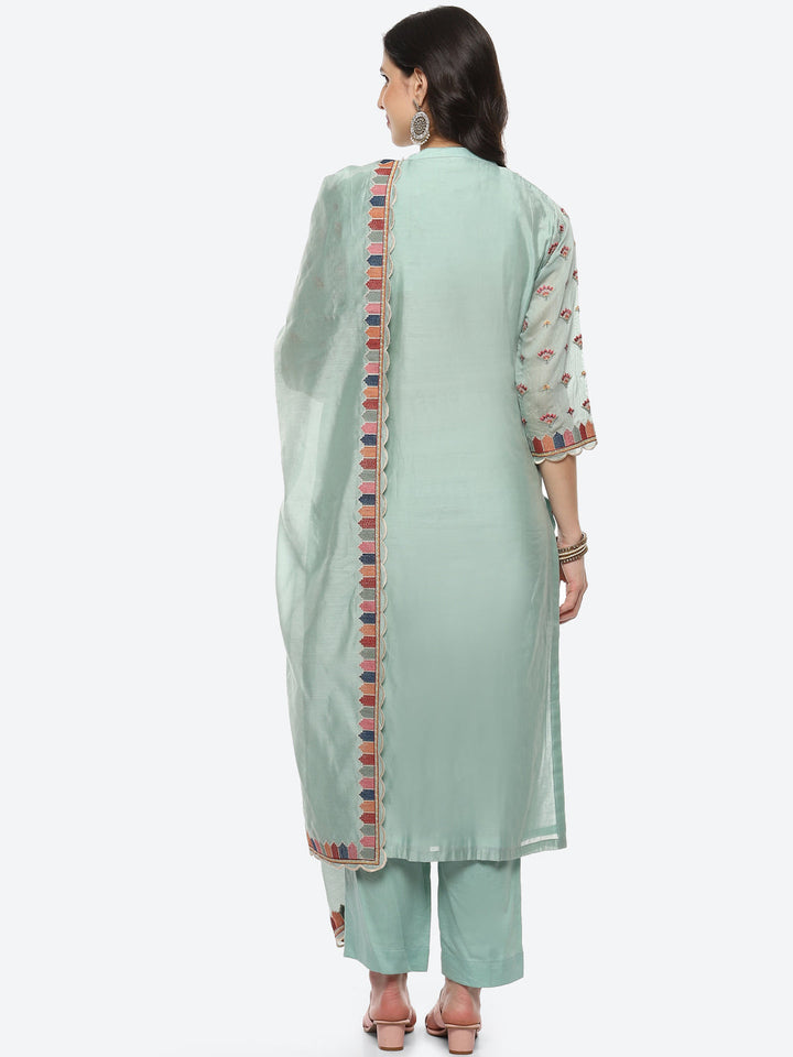 Resham Neck Booti Cotton kurta With Pant &amp; Dupatta
