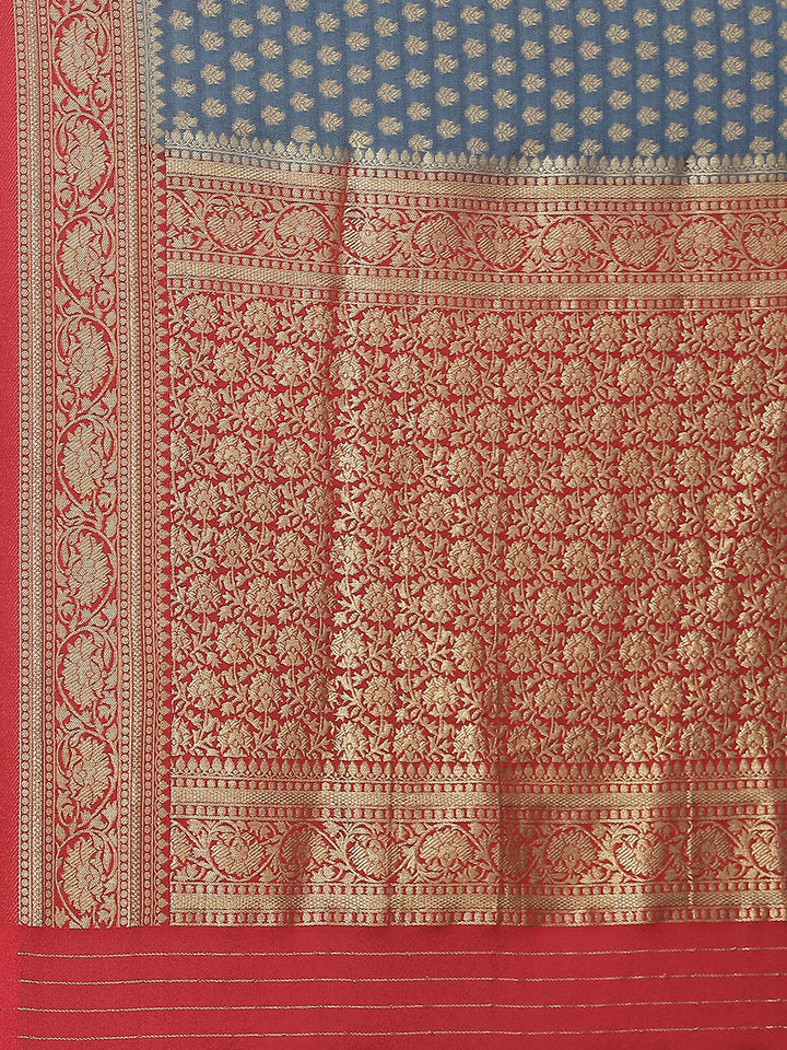 Zari Booti Crepe Plain Saree