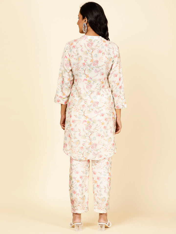 Floral Printed Muslin Kurti With Pants