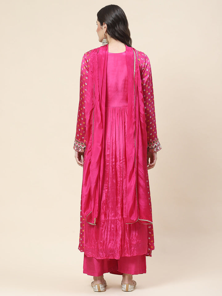 Bandhani Printed Crepe Kurta With Pants &amp; Dupatta