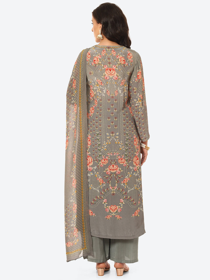 Digital Printed Crepe Kurta With Palazzo &amp; Georgette Dupatta