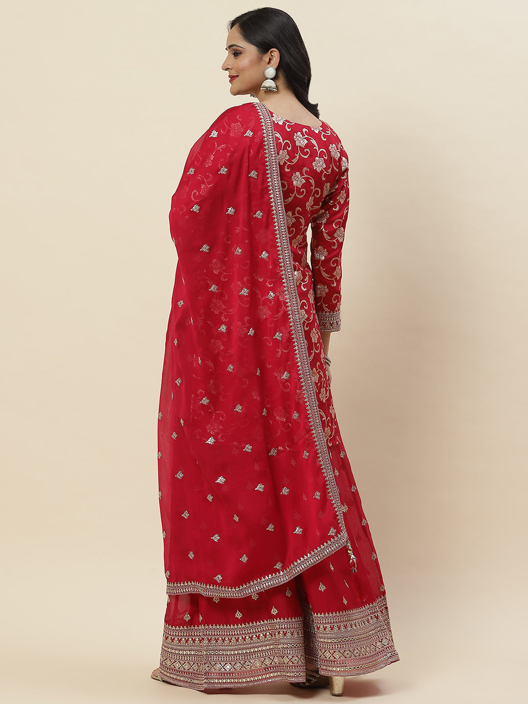 Floral Woven Handloom Kurti With Pants &amp; Dupatta