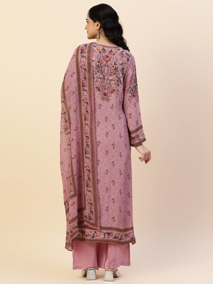 Digital Printed Crepe Kurta With Palazzo &amp; Dupatta