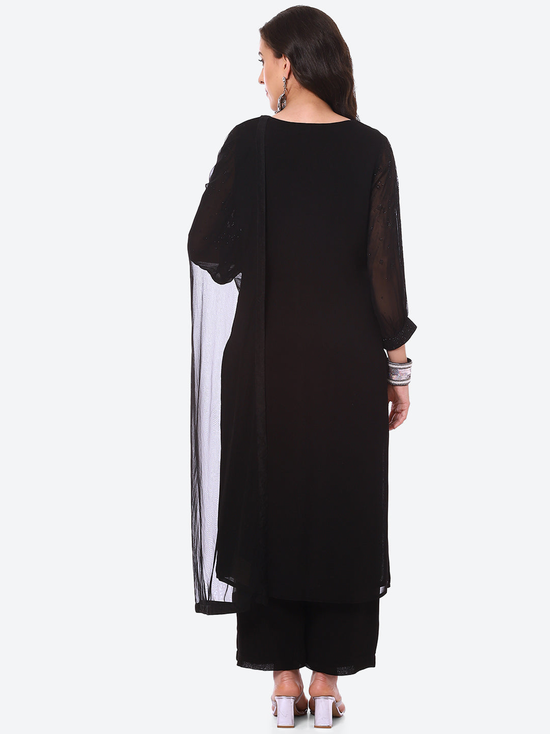 Stone Work Georgette Kurta With Palazzo With Dupatta