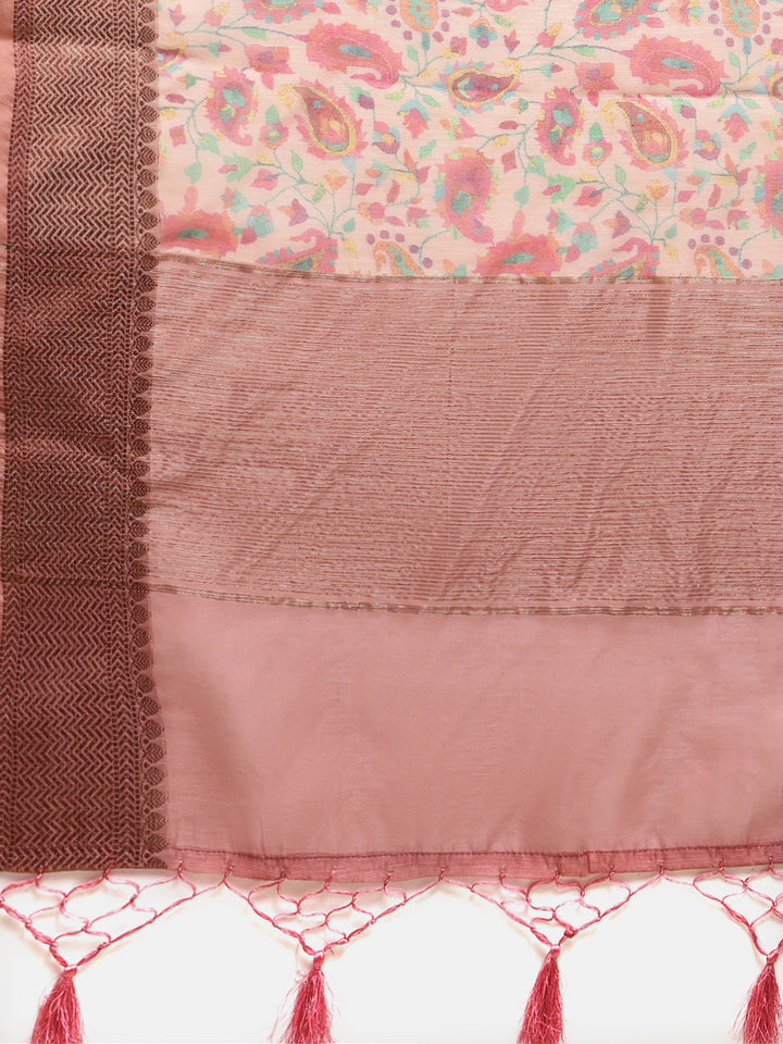 Printed Banarasi Border Pallu Cotton Saree