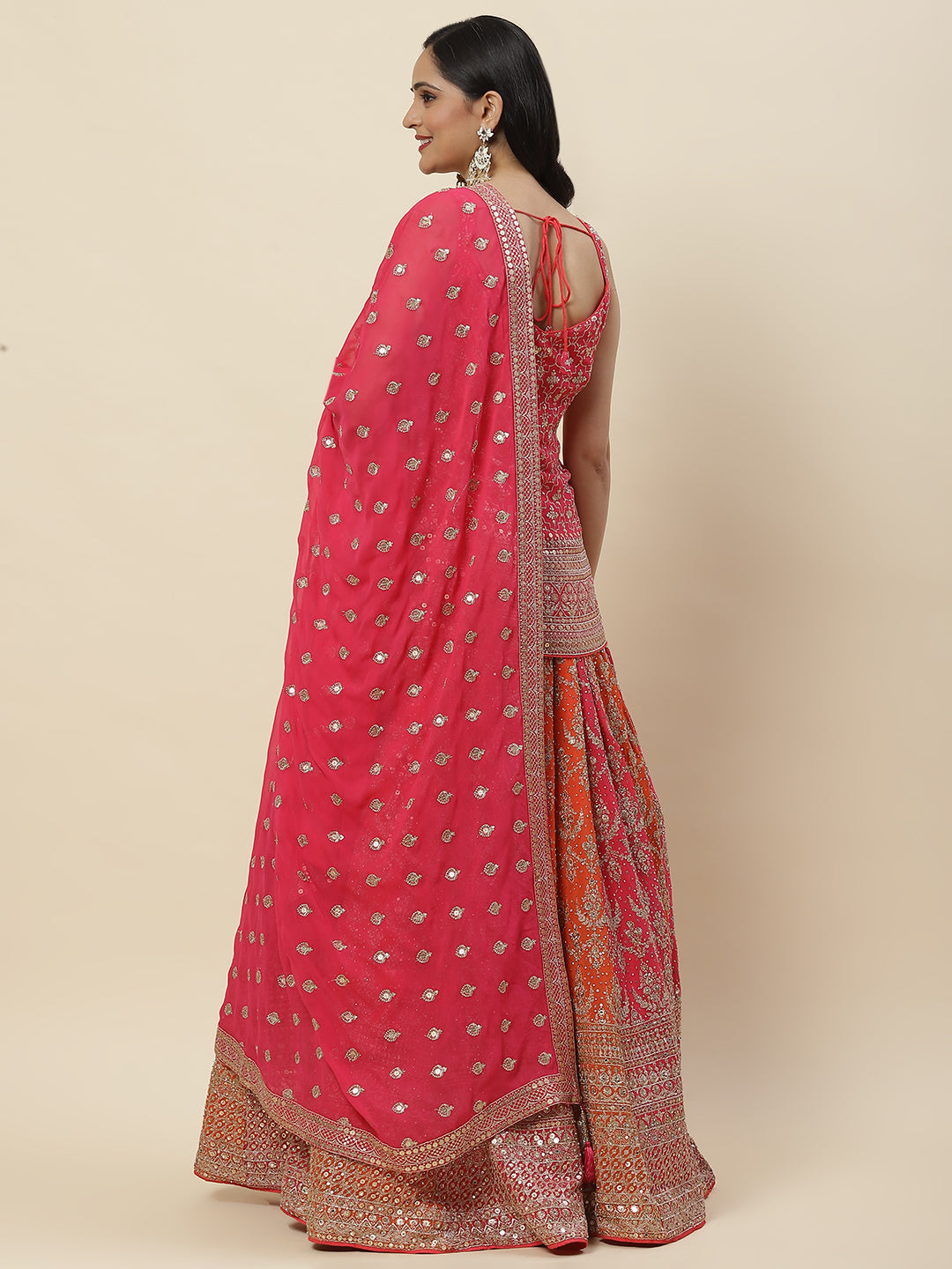 Zari Jaal Embroidered Georgette Kurti With Lehenga &amp; Dupatta