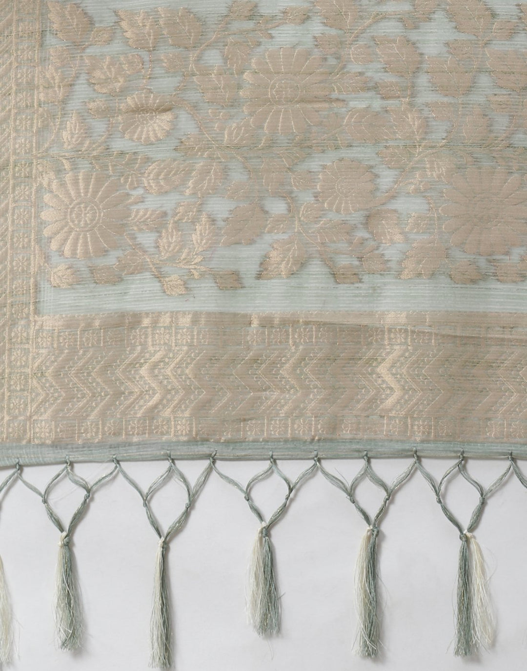 Floral Print  With Zari Border Linen Saree