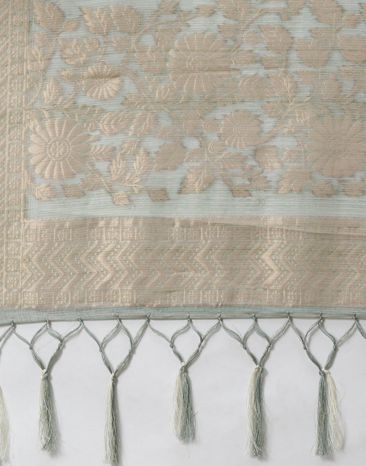 Floral Print  With Zari Border Linen Saree