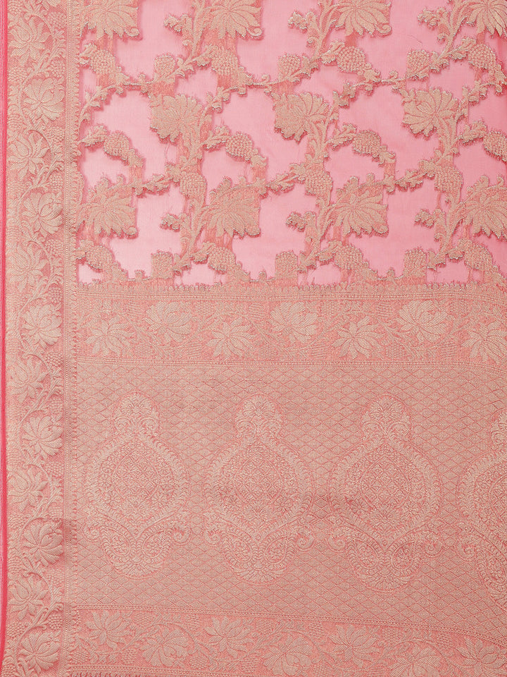 Floral Zari Jaal Organza Woven Saree