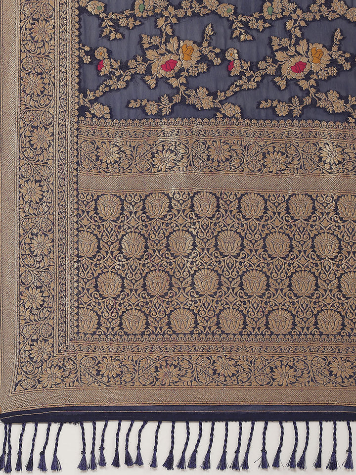 Floral Zari Jaal Georgette Plain Saree