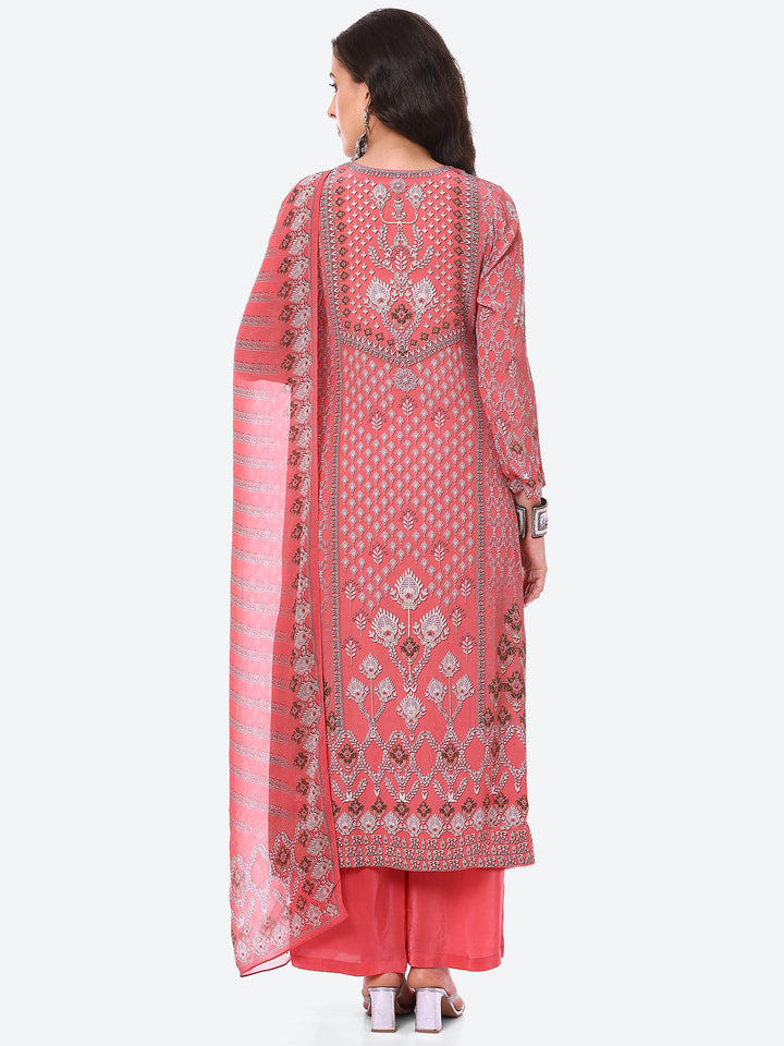 Digital Printed Crepe Kurta With Palazzo &amp; Georgette Dupatta