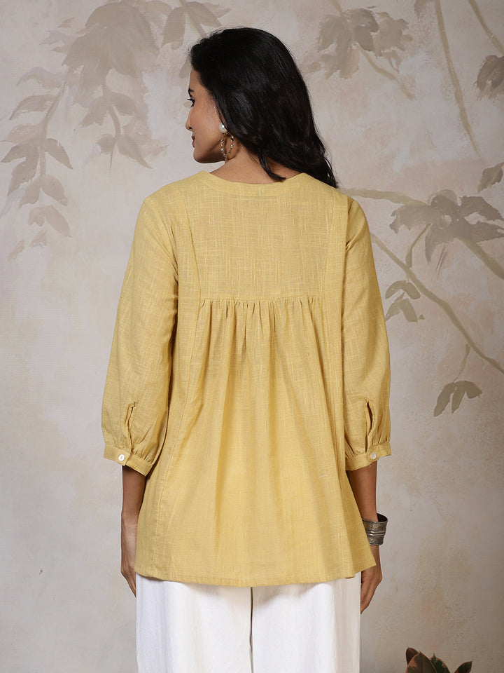 Yellow Cotton Printed Kurti