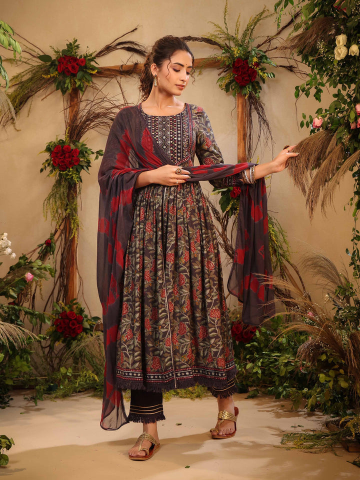 Floral Printed Muslin Kurta With Palazzo &amp; dupatta
