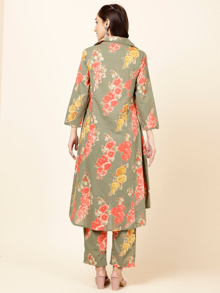 Floral Printed Cotton Kurta With Pants