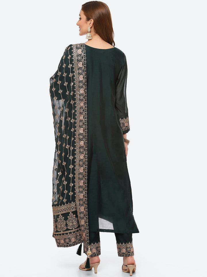 Zari Ghera Chanderi Kurta With Pant &amp; Chanderi Dupatta
