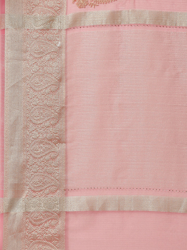Embroidered Booti Organza Plain Saree