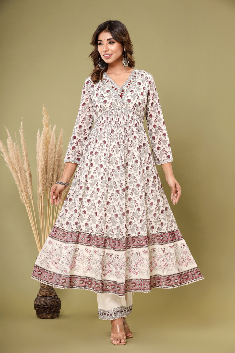 Printed Cotton Kurta With Pants &amp; Dupatta