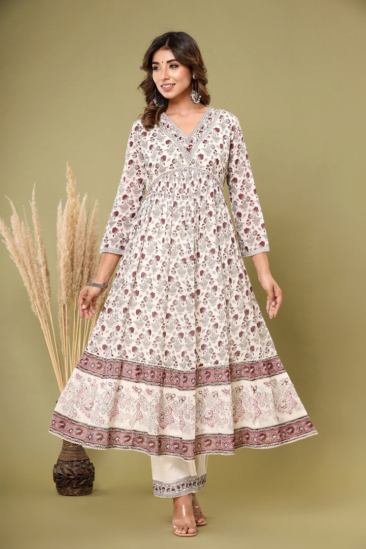 Printed Cotton Kurta With Pants &amp; Dupatta