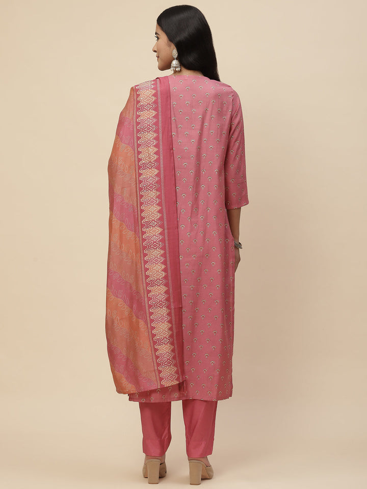 Printed Chanderi Kurta With Pants &amp; Dupatta