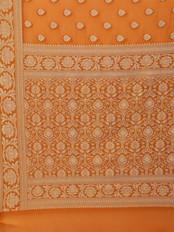 Zari Border Booti Georgette Plain Saree