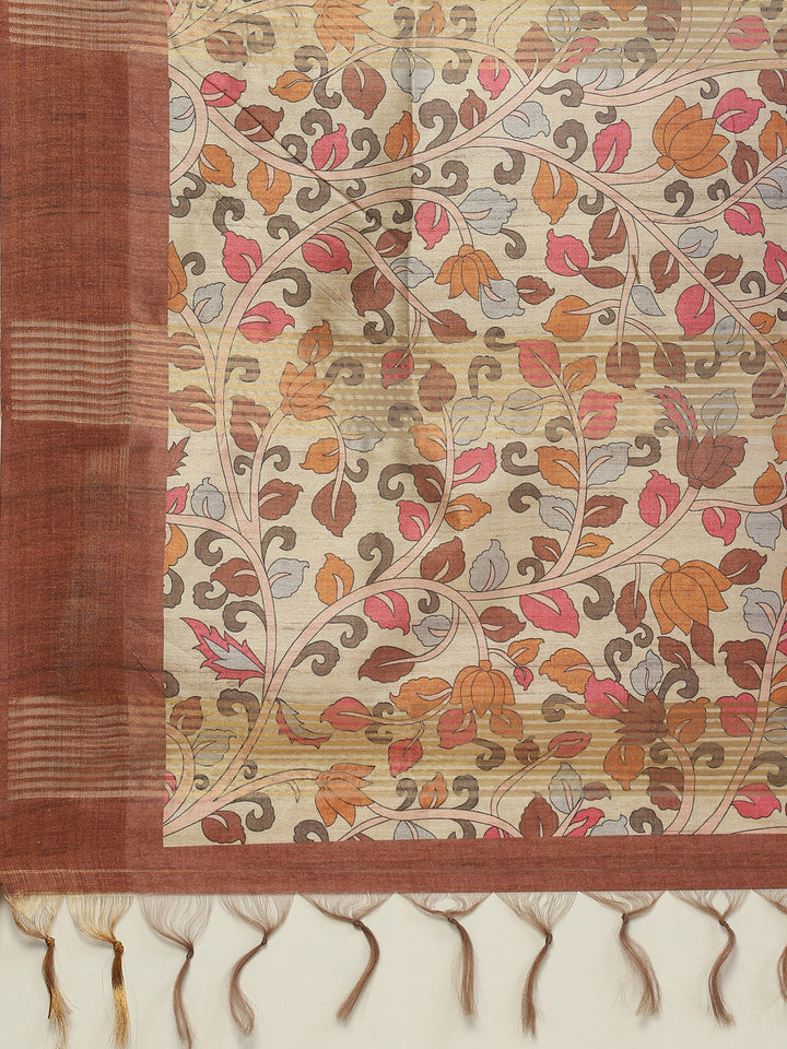 Kalamkari Printed Tussar Saree