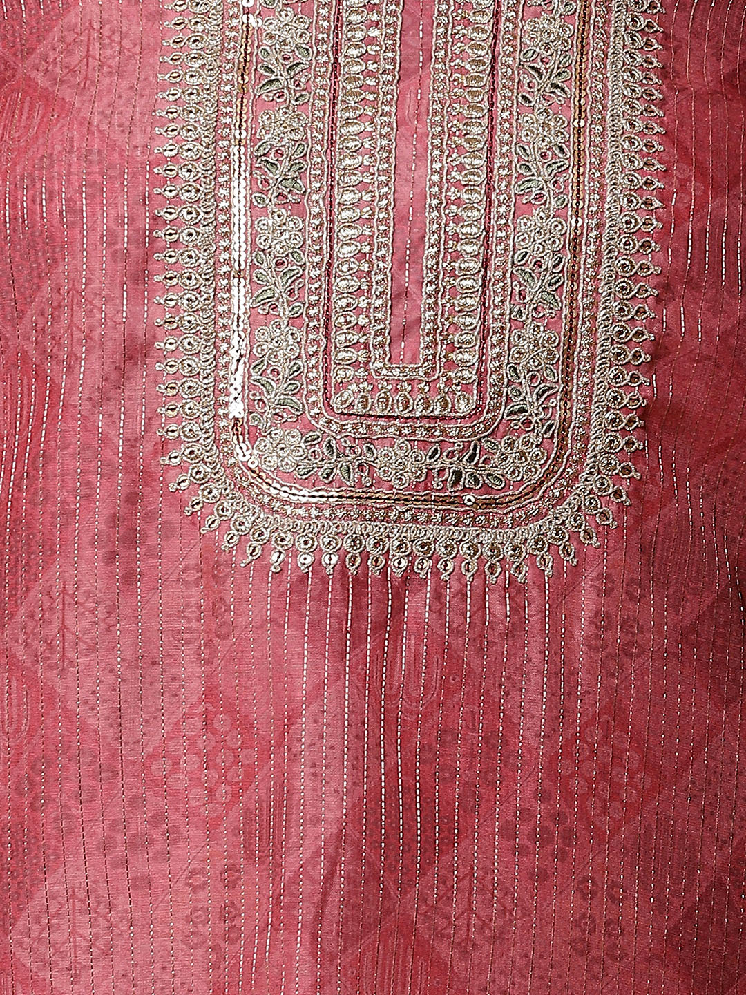 Neck Embroidered Chanderi Unstitched Suit Piece With Dupatta