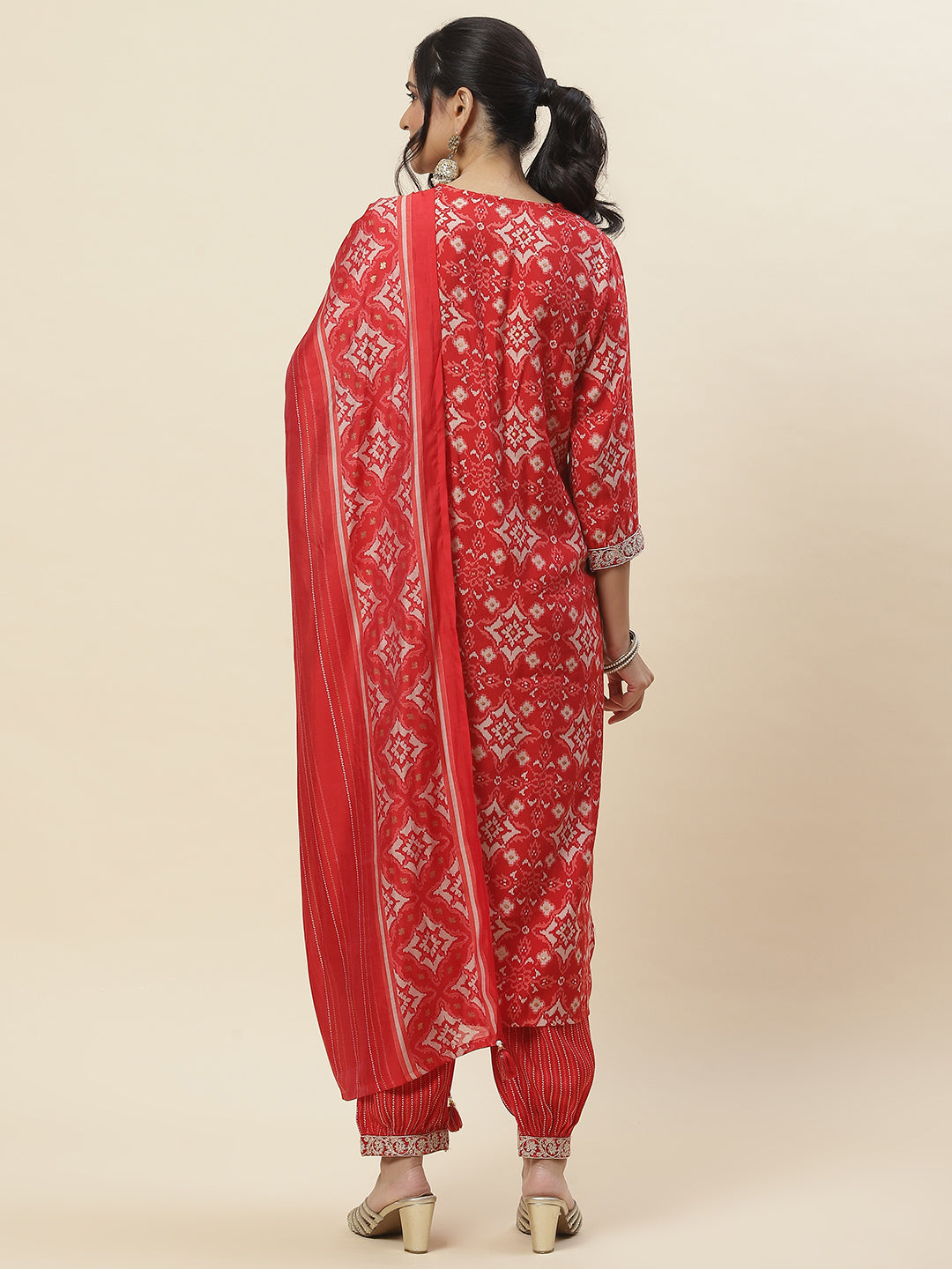 Floral Printed Cotton Kurta With Pants &amp; Dupatta