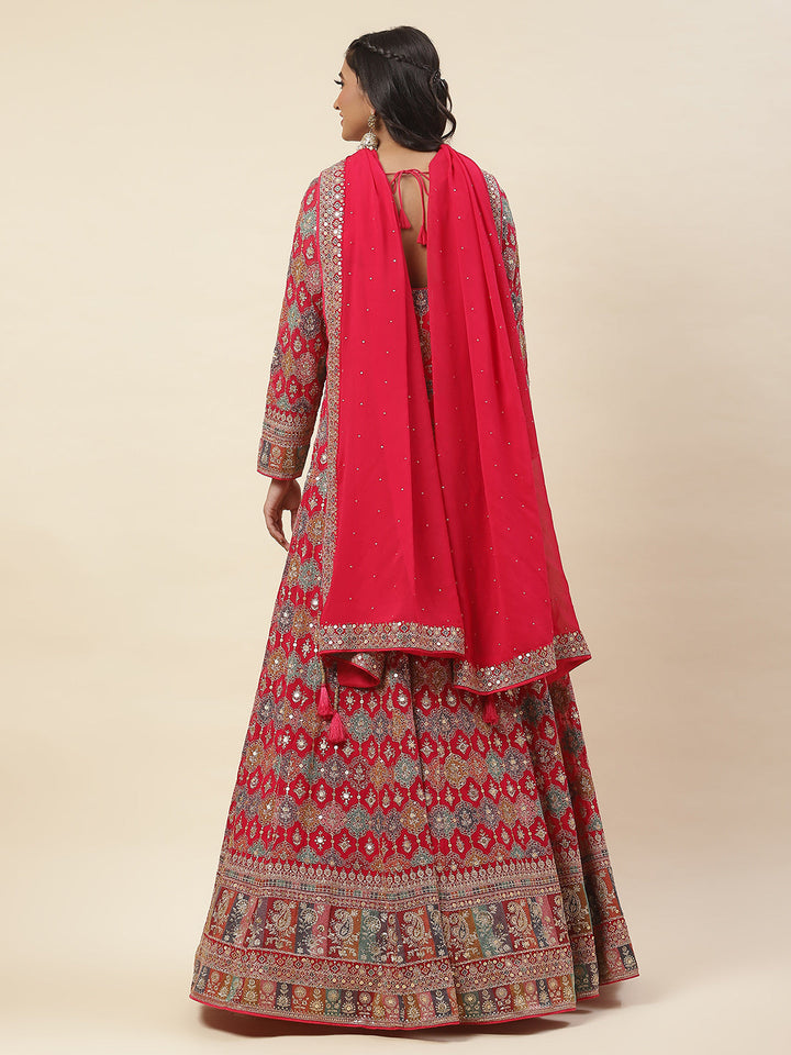 Resham Sequence Embroidered Georgette Anarkali Kurta With Churidar &amp; Dupatta