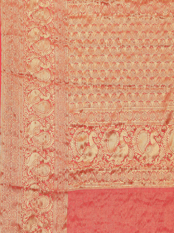 Brocade Zari Jaal Art Handloom Saree With Running Blouse