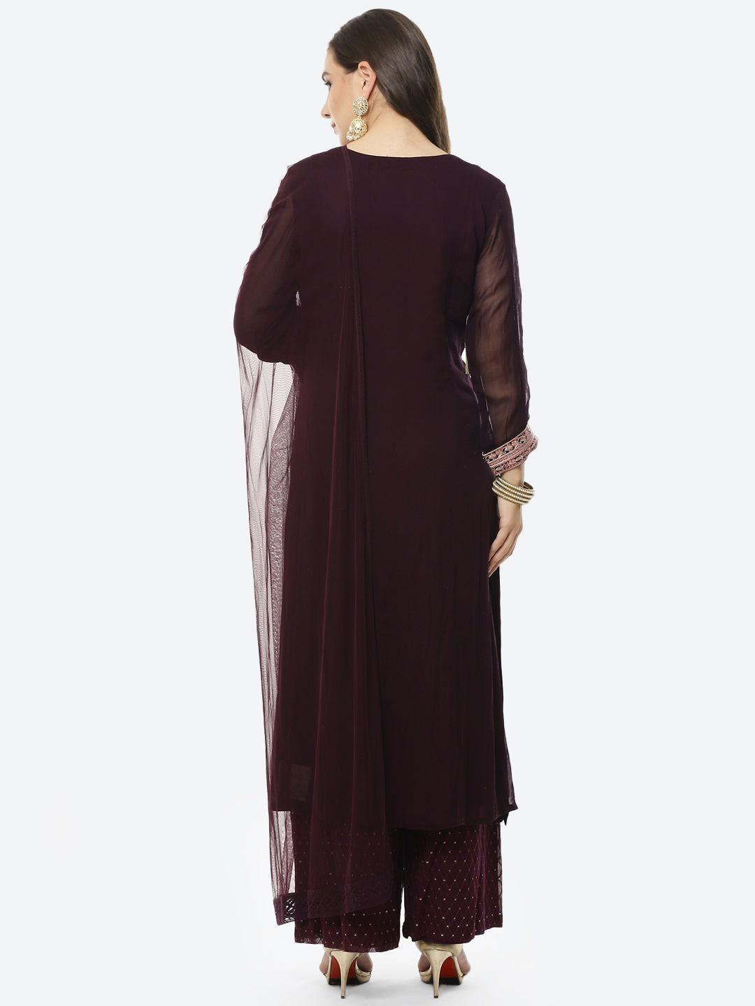 Embroidered Georgette Stitched Salwar Kameez With Net Dupatta