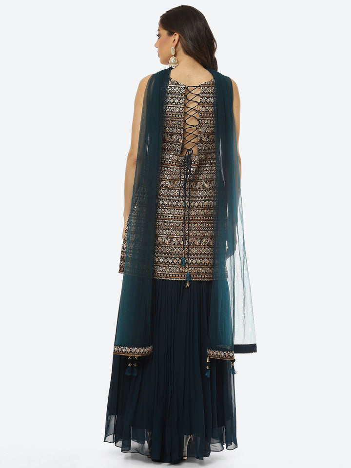Zari Embroidered Georgette kurta With Palazzo &amp; Dupatta
