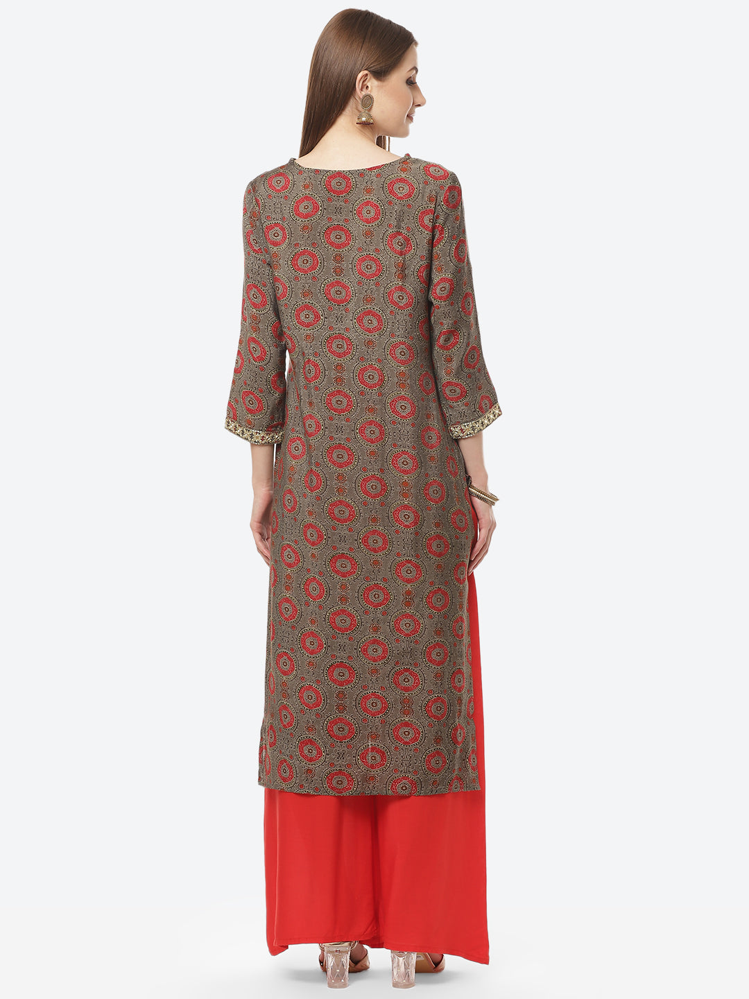 Printed Neck Embroidered Cotton Kurti