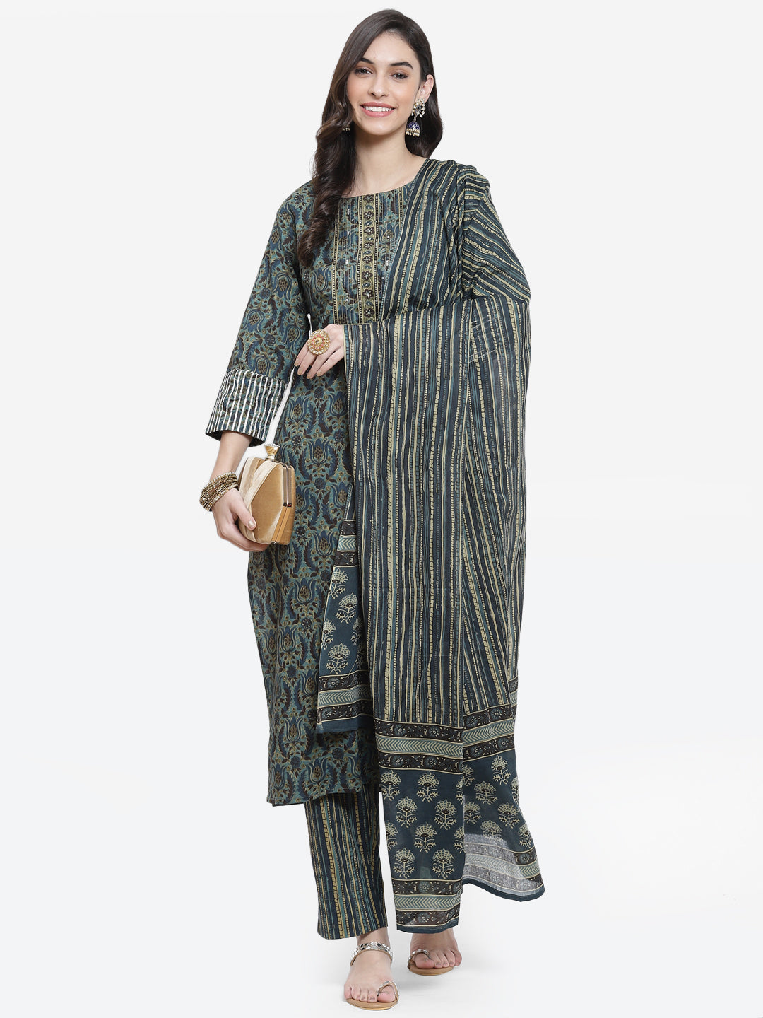 Block Printed Cotton Stitched Salwar Kameez With Dupatta