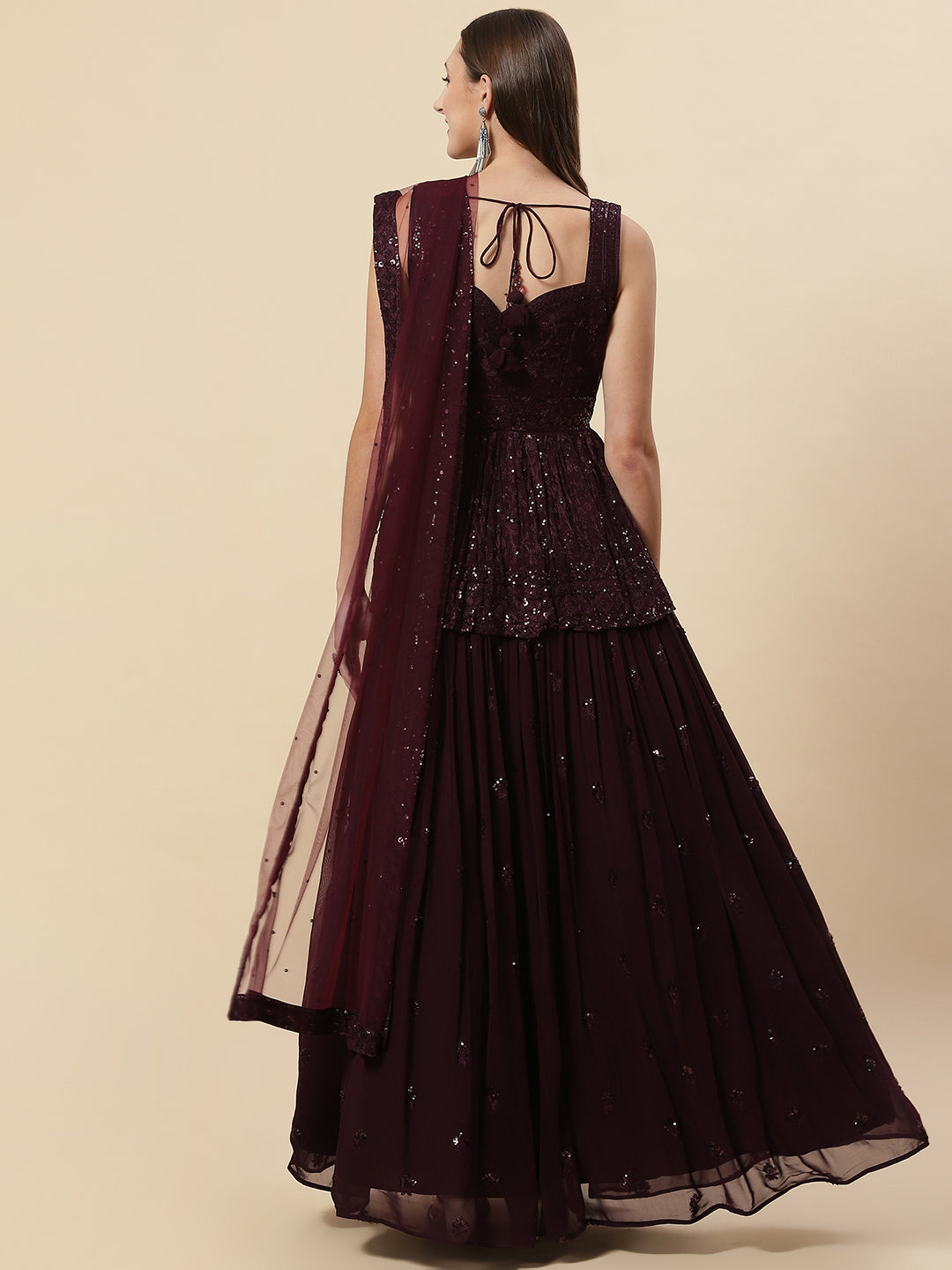 Sequin Embroidered Georgette Choli With Lehenga &amp; Net Dupatta