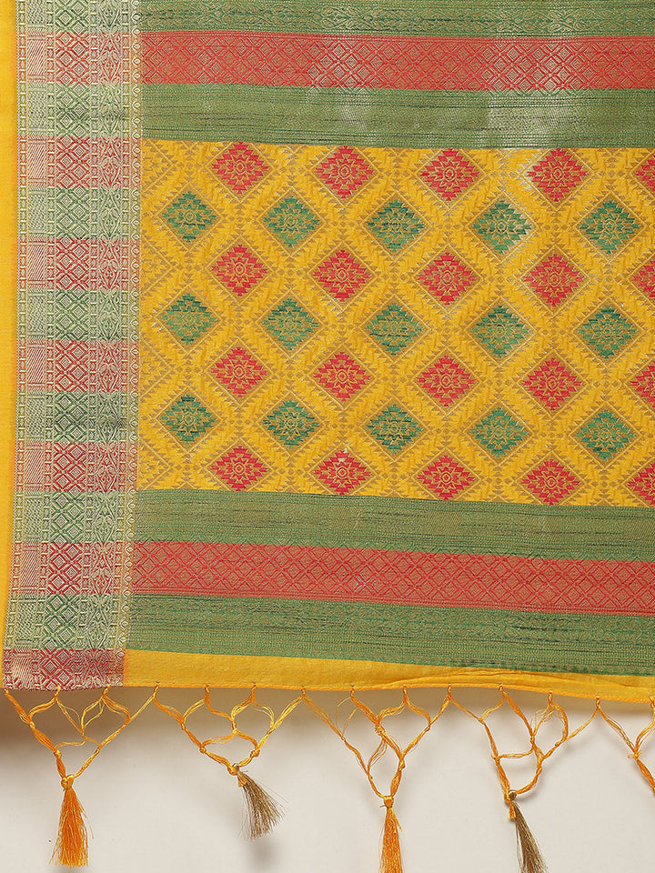 Plain Zari Border Handloom Woven Saree