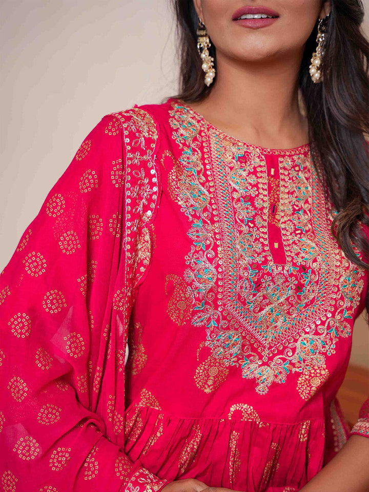 Zari Booti &amp; Paisley Printed Kurta With Pants &amp; Dupatta
