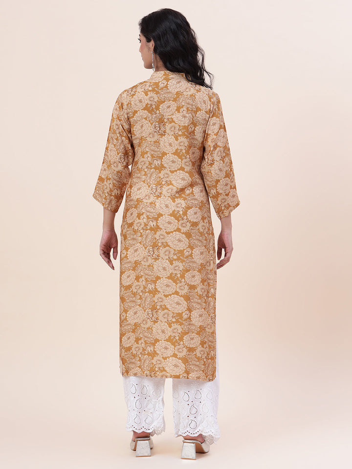 Floral Printed Muslin Kurta