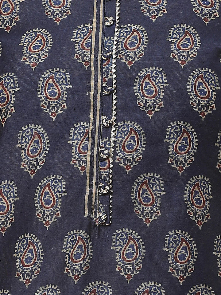 Indigo Printed Chanderi Unstitched Suit Piece With Dupatta