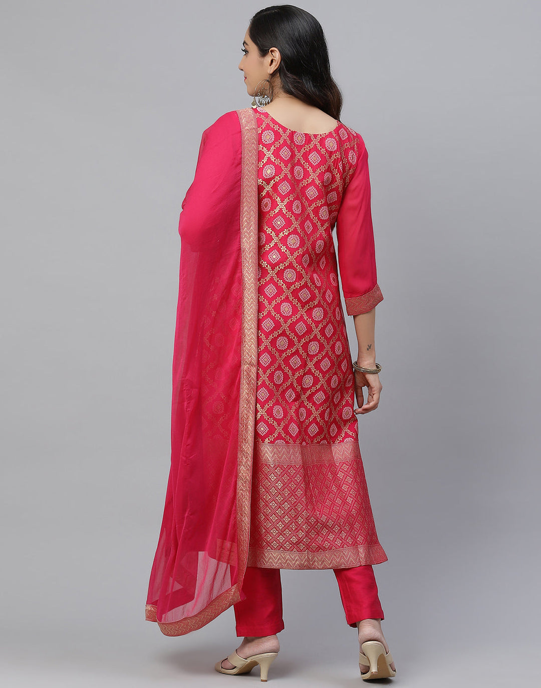 Embroidered Banarasi Salwar Kameez Stitched Suit With Chiffon Dupatta