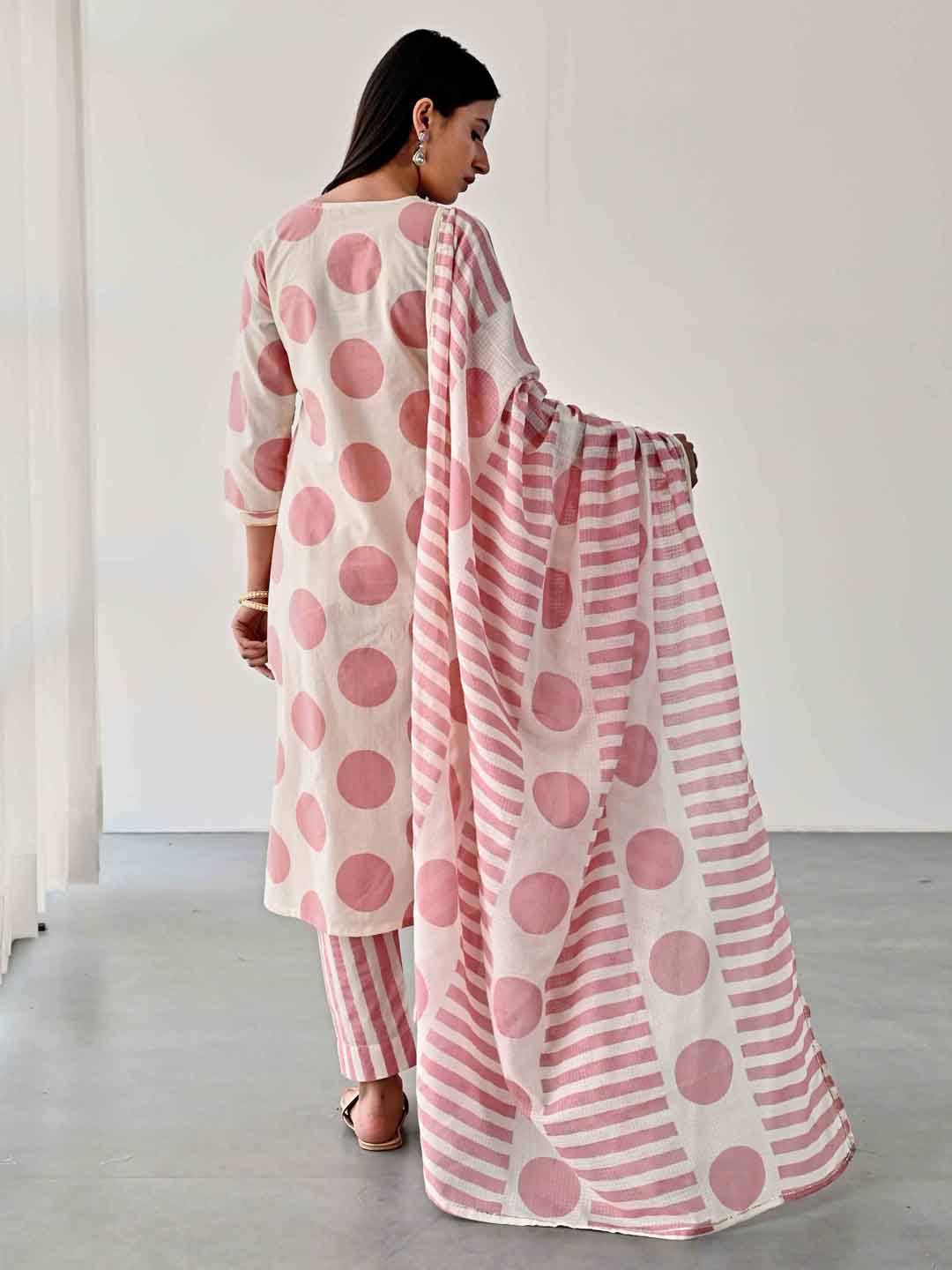 Printed Cotton Kurta With Pants &amp; Dupatta