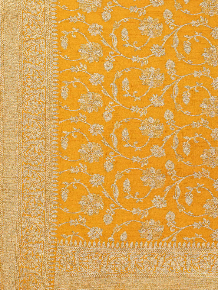 Floral Zari Jaal Tussar Plain Saree