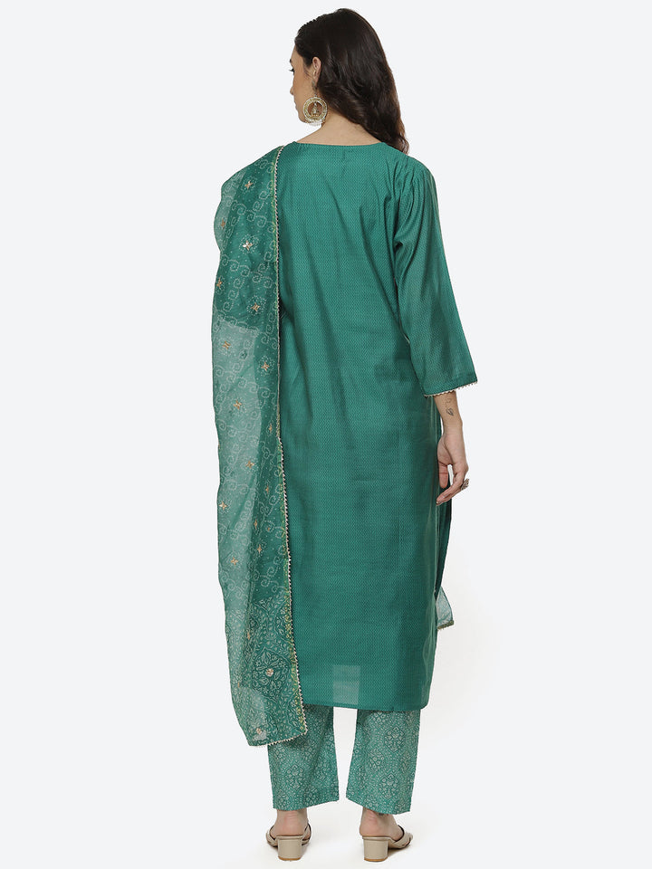 Printed Cotton Kurti With Pant And Dupatta