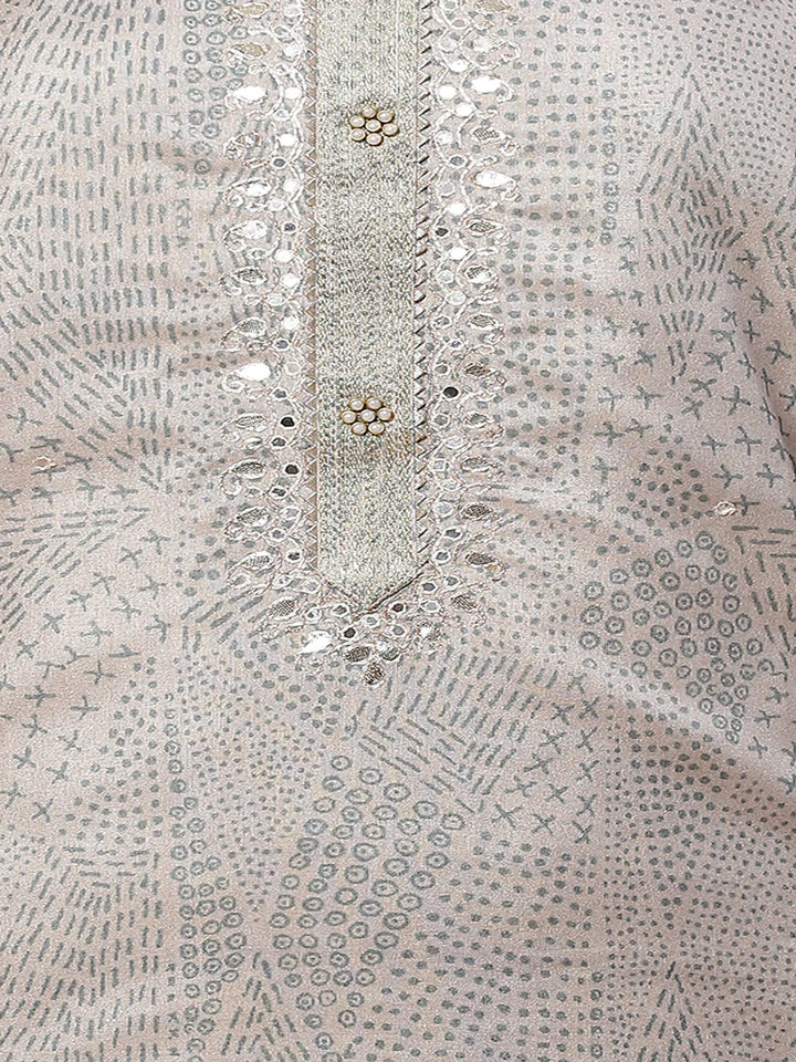 Neck Embroidered Art Tussar Unstitched Suit Piece With Dupatta