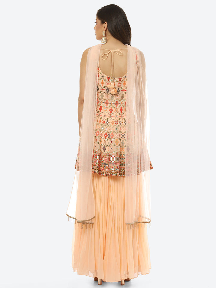 Resham Sequin Embroidered Georgette kurti With Garara &amp; Dupatta