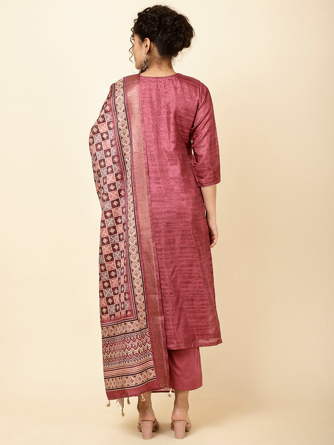 Embroidered Tussar Kurta With Pants &amp; Dupatta