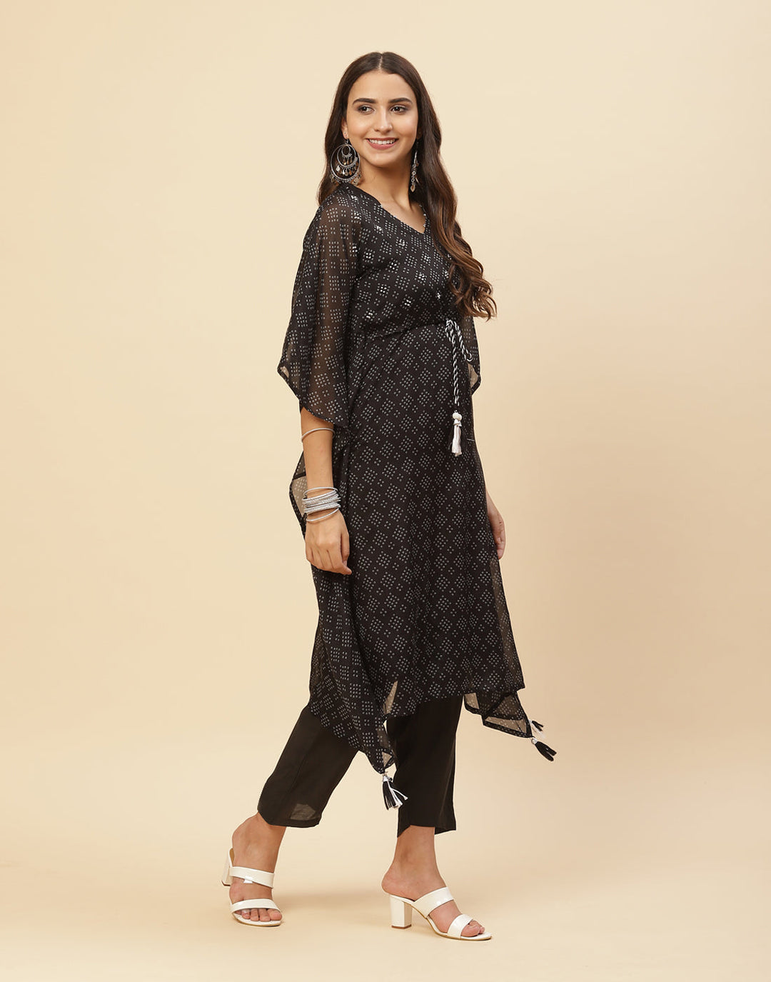 Printed Organza Kaftan Kurti With Pant